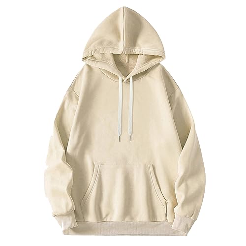 JEATHA Mens Long Sleeves Drawstring Hooded Sweatshirt Pullover Casual Plain Hoodie Warm Thermal Top