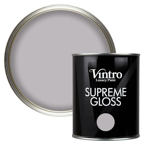 Vintro Paint | Gloss Paint | for Walls | Wood | Trim | Gloss Furniture Paint | Interior & Exterior Use. 1 Litre (Grey/Hint of Lilac - Paloma)