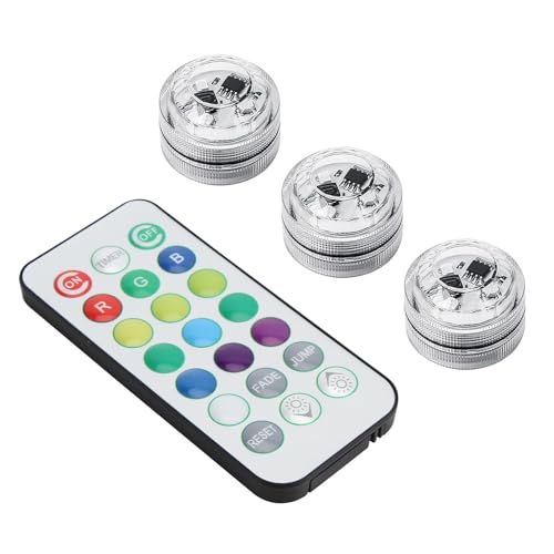 3 PCS Submersible LED Lights with RF Remote Control Hot Tub Pool Lights Underwater RGB Mini Colour Changing Waterproof Tea Lamp Battery Operated for Aquarium Pond Party Bathtub Vase Base Decorate