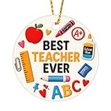 JUESMOS Best Teacher Christmas Ornaments 2025 Thank You Teacher Gift Ornament for Christmas Tree Decor Ceramics Appreciation Gifts for Teachers Preschool, Kindergarten, End of Year Teachers Ornaments