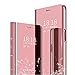Produktbild MLOTECH Kompatibel Huawei P30 Lite Hülle Handyhülle + Panzerglas schutzfolie Flip Transluzent View Miroir Spiegel Standfunktion Smart Cover -Roségold