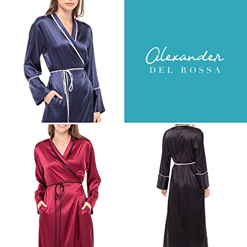 Alexander Del Rossa Women's Long Satin Robe With Contrast Piping- Tie Belt, Pockets, Full Length, Small Redwood (A0464Rdwsm) #TOP23