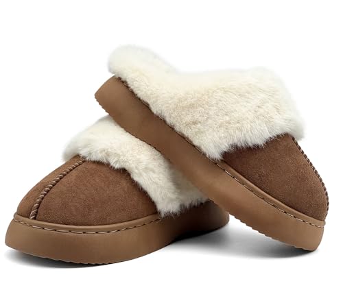 nzzoo - nzzoo Fuzzy House Slippers for Kids Girls boys Soft Plush Platform House Shoes Memory Foam Warmth Slip-on Slippers Indoor Outdoor Dark Brown 3839
