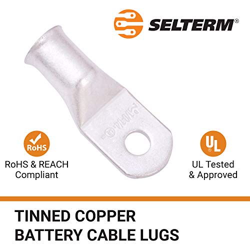 Selterm 5Pcs 1/0 Awg 1/4" Stud Tinned Copper Wire Lugs, Battery Lugs, Ring Terminals, Battery Cable Ends, 0 Gauge Ring Terminal Connectors, Ul Marine Grade Electrical Battery Terminal Connectors #TOP2