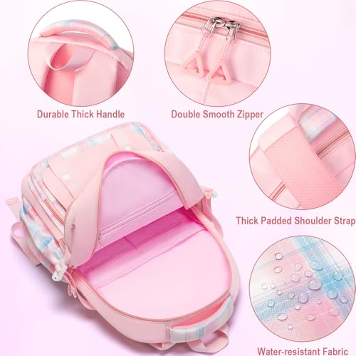Image of Fimibuke Kids Backpack for Girls, 3 PCS School Backpack with Lunch Box Set | Cute & Waterproof Pink Black Plaid Bookbag with Lunch box Combo for Teens Girls Elementary to High School Students Age 6+