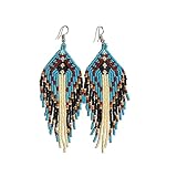 Weavish Orecchini pendenti lunghi con perline – Boho Nativi fatti a mano con perline e nappe, orecchini bohémien grandi con perline pendenti da donna, Free size, c/z perline di vetro 11/0, c/z perline