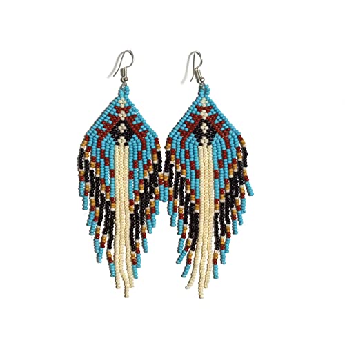Grandes boucles d'oreilles à franges pour femme en perles de rocaille tressées