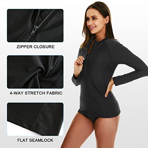 HODOSPORTS Women's Rashguard UPF 50+ Swimsuit Zip Front Sun Protection Swim Shirt Long Sleeve S-5XL3