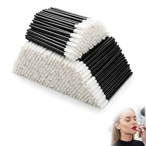 wilcractk 300PCS Cepillos para Maquillaje de Labios, Pinceles Desechables para Labio Ceja Pestaña, Brocha Microbrosse Makeup Tool Negro, Ideal para Viaje, Salón o Uso Profesional