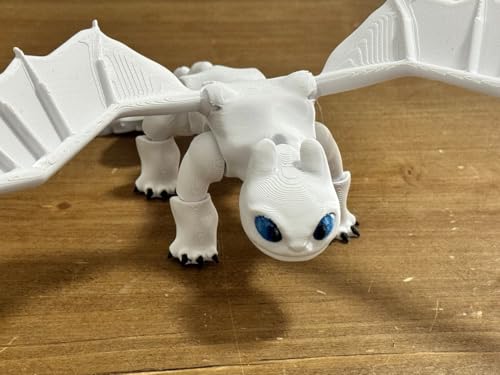 Image of Flexible Toothless Dragon 3D Printed Light Fury Toys | Comaptible with How to Train Your Dragon Toys, Dragon Action Figure, Mini Figures, Dragon Toy for Fans & Collectors (White)