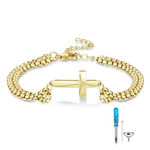 XIXLES Bracelet en forme de croix en argent sterling 925 - Bracelet urne urne - Bracelet réglable - Cadeau pour homme et femme, Argent sterling