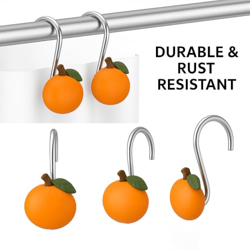 Image of Apricot Shower Curtain Hooks Set of 12 - Rustproof Bathroom Decor with a Fruitland Theme, Kid-Friendly Bathroom Accessories for Girls' and Boys' Rooms