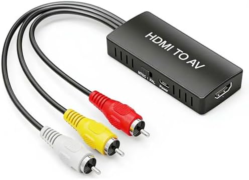 HDMI to RCA Converter, HDMI to AV 3RCA CVBs Composite Video Audio Converter Adapter Supports PAL/NTSC for TV Stick, Roku, Android TV,Box,STB, VCR,Blu-Ray Player,DVD ect