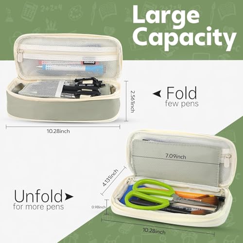 Image of Niwlix Large Capacity Pencil Pouch Box for Girls & Boys Aesthetic Stationery Pouch for School Kids College Students, Pouches for School Girls (Green)