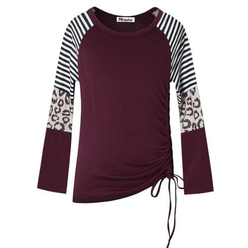 Image of Mirawise Girls Casual Long Short Shirts Tunic Tops Tee Shirt T-Shirts Side Tie Blouse 4-13 Years