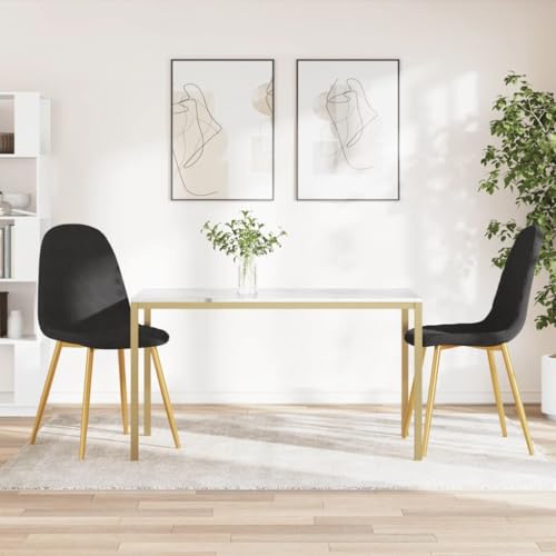 RCODSSK Lot de 2 chaises de salle à manger en velours noir avec pieds chromés dorés, rembourrées, avec rembourrage en mousse épaisse