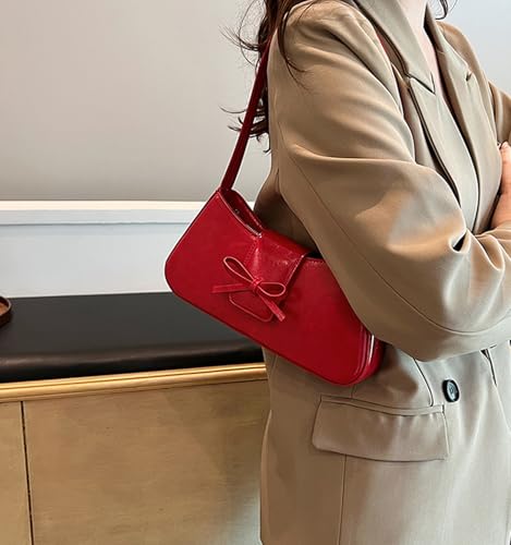 Image of Shoulder Bag for Women, Hobo Handbags Trendy Y2K Purses Patent Leather Clutch Bag Cute Bow Purse