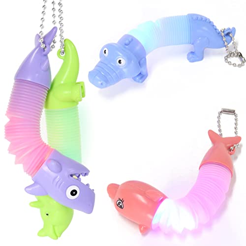 4Pièces Pop Tubes Sensoriel Lumineux,Mini Jouets Sensoriels de Tuyau Extensible,Fidget Toy Cadeau pour Enfants,Adultes,Personnes Souffrant Autisme (Triceratops,Sharks,Dolphins,Crocodiles)