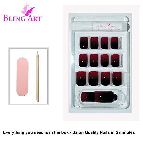 Falsche Nägel Bling Art Rot Schwarz Französisch Squoval 24 Gefälschte Mittel Acryl Tipps – Bild 7