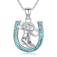 YYmqmq Cowboy Boot Necklace 925 Sterling Silver Turquoise Horseshoe Pendant Country Western Jewelry Gifts for Women Cowgirl