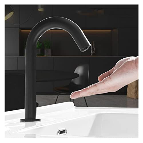 Grifo de lavabo negro de latón con sensor automático para baño 7