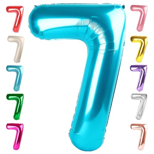 Image of 7 Balloon Numbers Birthday Decorations, 40In Light Blue Balloons for Party | Eye-catching Appearance, Perfect Decorative Centerpieces, Convenient Self-sealing Structure, Widely for Various Occasions