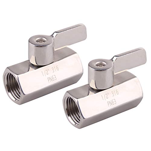 AIICIOO Stainless Steel Mini Ball Valve - 1/2 Inch Female & Female NPT Thread with SS Handle Corrosion Rust Resistance for Water Oil Gas 2 Pack