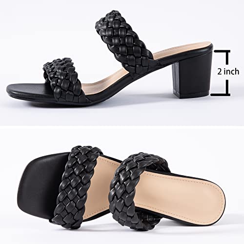 N.N.G Women Heels Sandals Braided Block Nude Summer Chunky Square Leather Woven Comfort Strappy Dress Casual Pumps Mules2