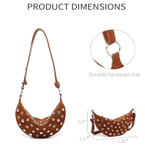 Studded Shoulder Purse Women Zipper Suede Bag with Studs Punk Y2k Clutch Bag Trendy Vintage Streetwear3