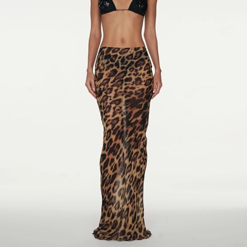 Women's Sheer Mesh Long Maxi Skirts High Waisted Summer Swimsuit Cover Up See-Through Beach Flowy Long Tulle Skirt2