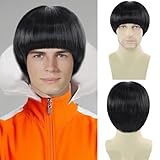 Guree Hair Black Mushroom Wig for Men Women Unisex Synthetic 60s Bowl Cut Wig with Bangs for Daily Anime Movie Characters Costume Halloween Cosplay Party (Black)