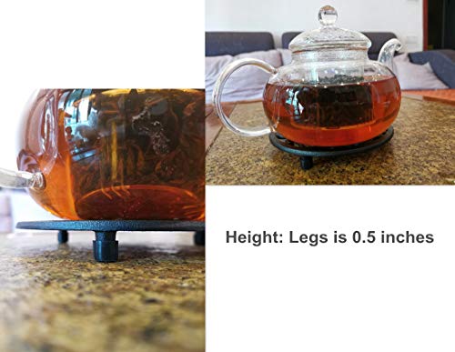 Image of 5.3 Inches Black Round Cast Iron Trivet Metal Teapot Base with Legs and Lid Holder for Japanese Kettle Tetsubin Kung Fu Hot Tea Pot