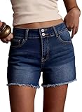Sidefeel Women's High Waisted Jean Shorts Stretchy Raw Hem Summer Denim Shorts with Pockets Dark Blue Size 6