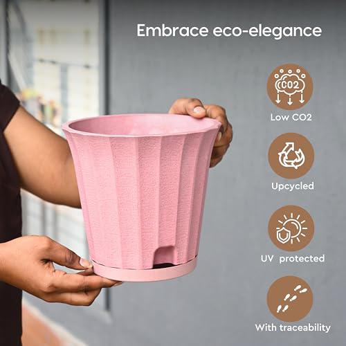 Image of Eha Earth Friendly Ace 7 inch Small Self Watering Pots for Indoor Plants | Set of 4 | Plant Pot Made with Bamboo Fibers | Table Top Planters for Home Decor, Flower Pot for Living Room | Multicolor
