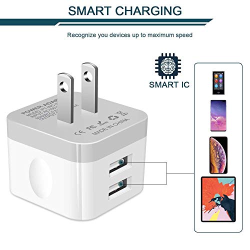 Image of 2Pack USB Wall Charger Plug, AILKIN 2.4A Dual Port Adapter Power Cube Fast Charging Station Box Base Replacement for iPhone 14 13 12 Pro Max SE 11 XR XS X /8, Samsung, Phones USB Charge Block-White