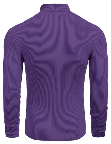 Image of COOFANDY Mens Ribbed Slim Fit Knitted Pullover Casual Turtleneck Sweater