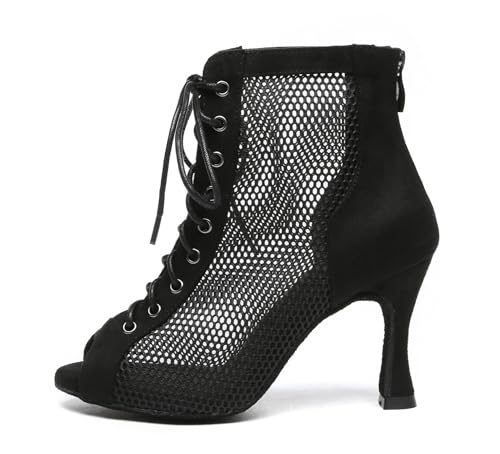 Image of Dance Practice Shoes for Women Mesh Ballroom Sandals Heels Party Prom Ankle Booties with Zip