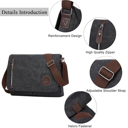 ZHIERNA Canvas Satchel Messenger Bag for Men Women, Vintage Shoulder Crossbody 13.3" Laptop Bag for Work Travel3