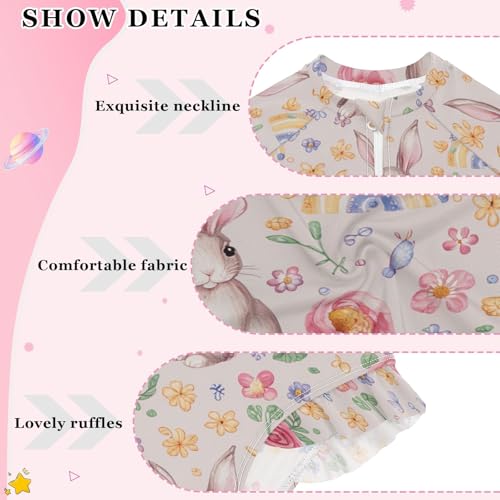 Rabbit Flowers One Piece Swimsuit for Girls Quick Dry Rashguard Girls' Swimwear 3T4