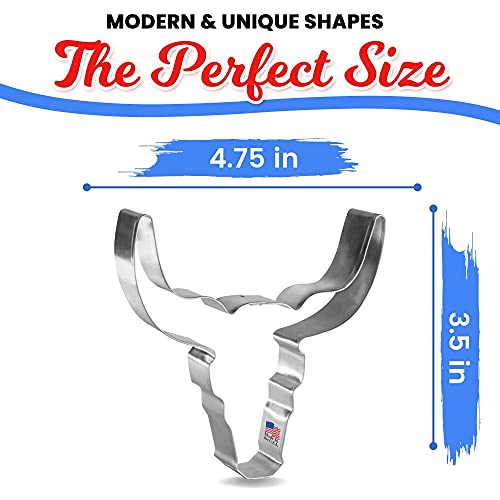 Bull Skull Longhorn Cookie Cutter 4.75 Inch – Made In The Usa – Foose Cookie Cutters Tin Plated Steel - Bull Skull Longhorn Cookie Mold #TOP2