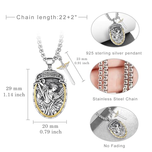 925 Sterling Silver St. Michael Pendant for Men, Archangel Necklace for Dad Husband, Saint Pendant Catholic Jewelry, Protection Medal for Police Firefighter Soldier4