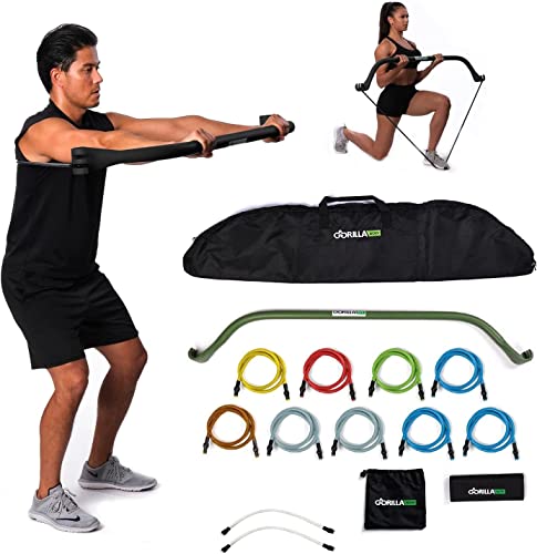 Gorilla Bow Original All-in-One Home Gym System, Professional-Grade Resistance Band Bar for Strength Training, HIIT & Full Body Workouts, Durable Design for Home, Travel & Outdoor (Green, 520 lbs)