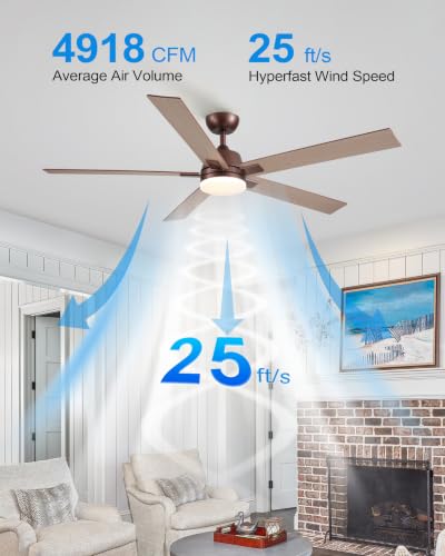 Image of Rayqueen 60 Inch Brown Ceiling Fans with Lights and Remote,Includes Downrod