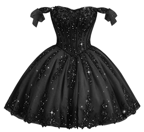 Ftupza Short Beaded Prom Dresses Lace Appliques Homecoming Dress 18 Black