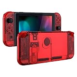 eXtremeRate DIY Replacement Shell Buttons for Nintendo Switch, Back Plate for Switch Console, Housing with Full Set Buttons for Joycon Handheld Controller - Clear Red [No Electronics Parts]