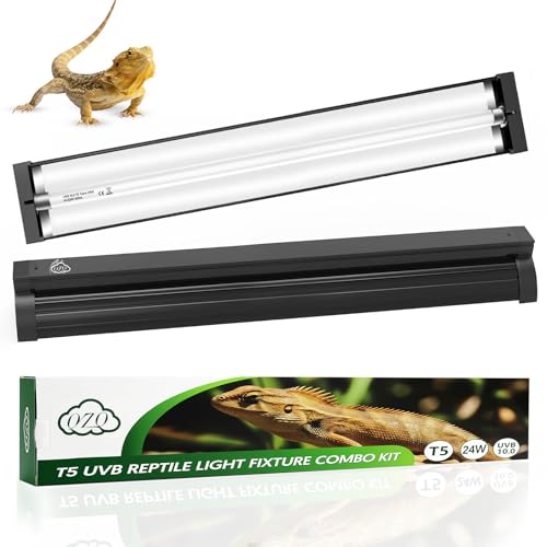 Image of QZQ T5 UVB Reptile Light Fixture Combo Kit 24W, 10.0 UVB Light for Reptiles, Terrarium Hood Comes with Desert Reptile Lamp for Bearded Dragon, Gecko, Tortoise, Lizard