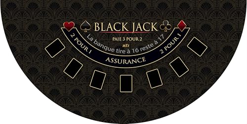 MTJ® Tapis de Casino Black Jack 140 x 70 cm - Jersey néoprène - Fabriqué en France (VIP Noir)