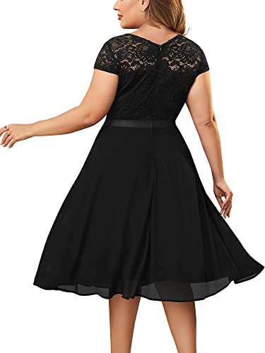 Miusol Women's Plus Size Ruffle Floral Lace Contrast Chiffon Formal Bridesmaid Party A-Line Cocktail Dress2