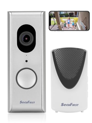SecuFirst Campanello con fotocamera con Chime, campanello video cablato, campanello WLAN per porta d'ingresso esterno, impermeabile, scheda di memoria 64G, audio a 2 vie, argento SecuFirst Campanello con fotocamera con Chime, campanello video cablato, campanello WLAN per porta d'ingresso esterno, impermeabile, scheda di memoria 64G, audio a 2 vie, argento