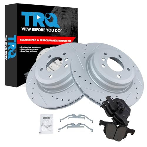 Image of TRQ Rear Brake Pad & Rotor Kit Performance Ceramic Premium G-Coated Compatible with 2006 BMW 330i 330xi 2009-2011 335d 2007-2013 335i 2009-2013 335i xDrive 2011-2013 335is 2007-2008 335xi 2013-2015 X1